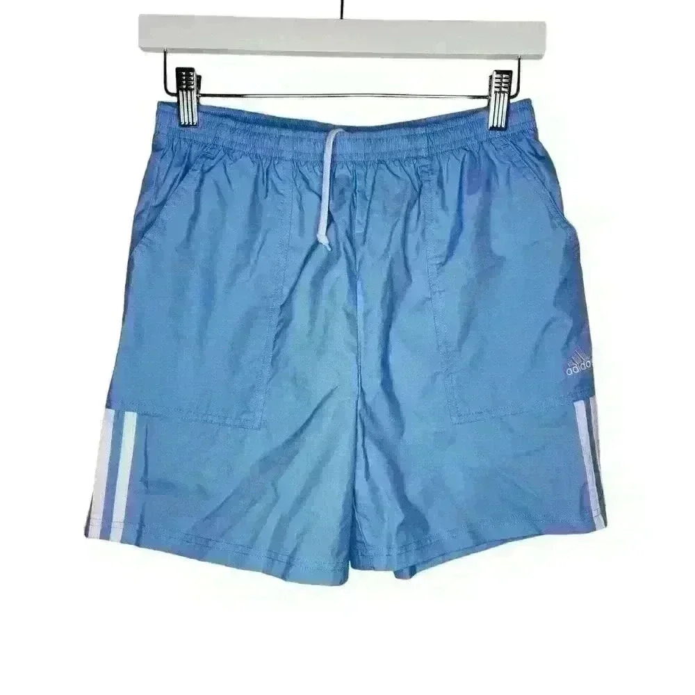Adidas girls baby blue 3 stripe athletic shorts size large (14)